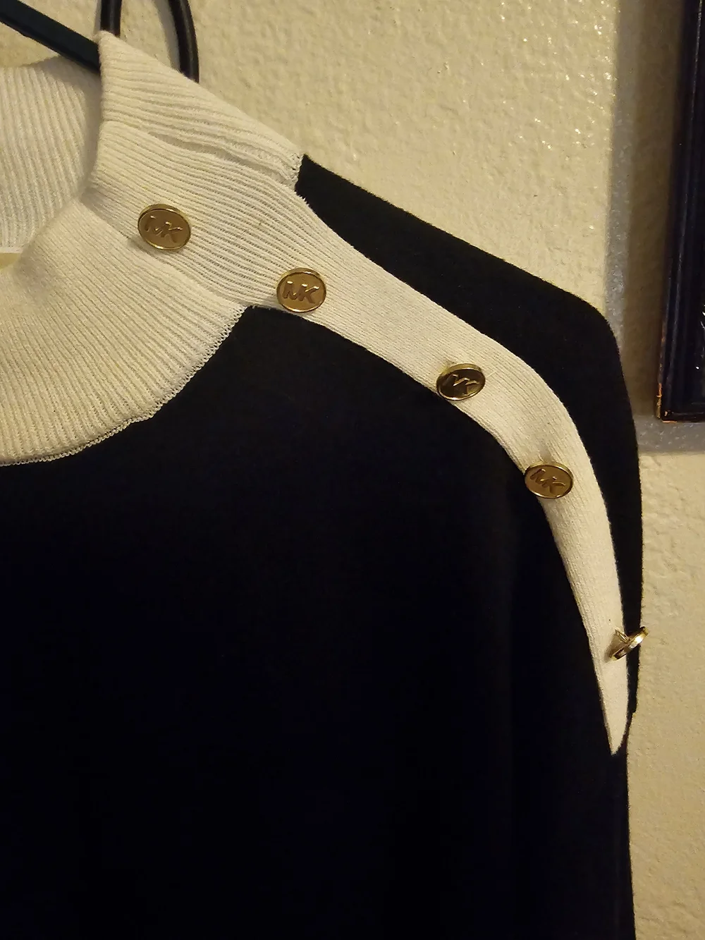 Michael Kors Black Sweater with Cream Ribbed Mock Neck